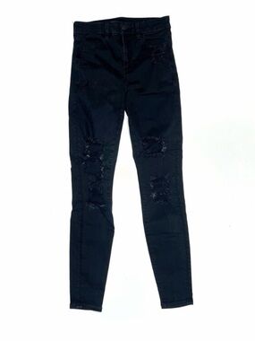 American Eagle Black Distressed Skinny Jeans High Rise 4 Long Stretch